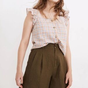 Madewell Gingham Ruffle Sleeve Top